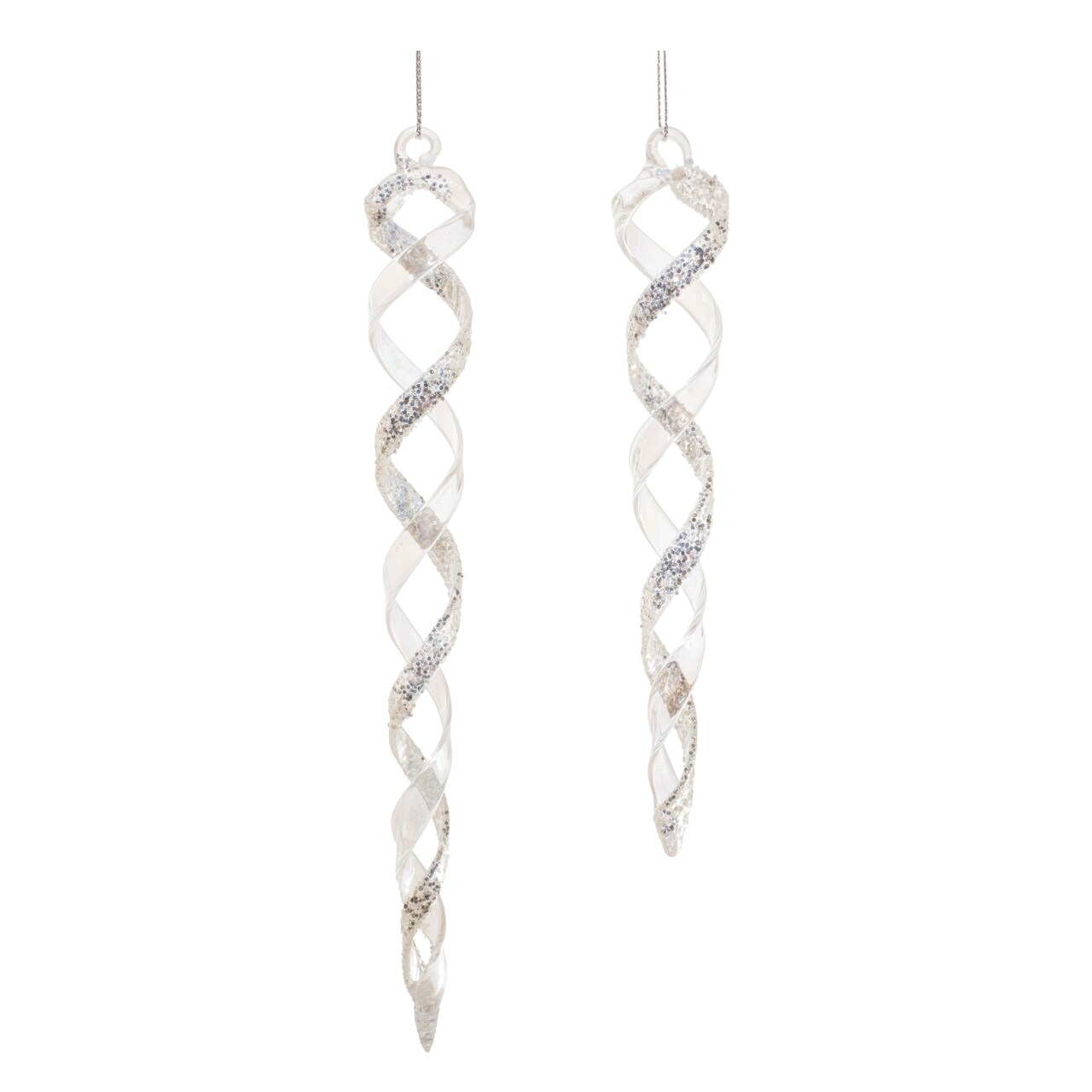 Melrose Set of 12 Silver Icicle Glass Christmas Ornaments 9.75"